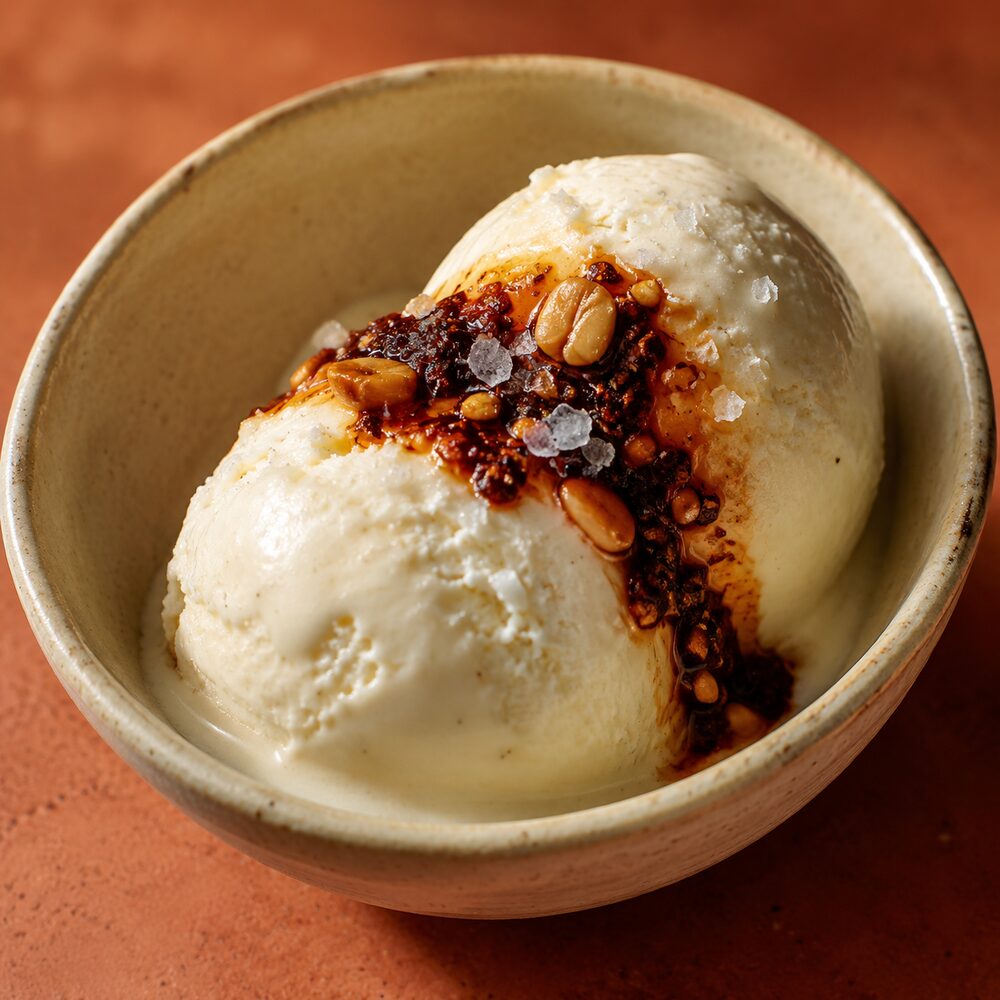 Helado de vainilla con macha y sal