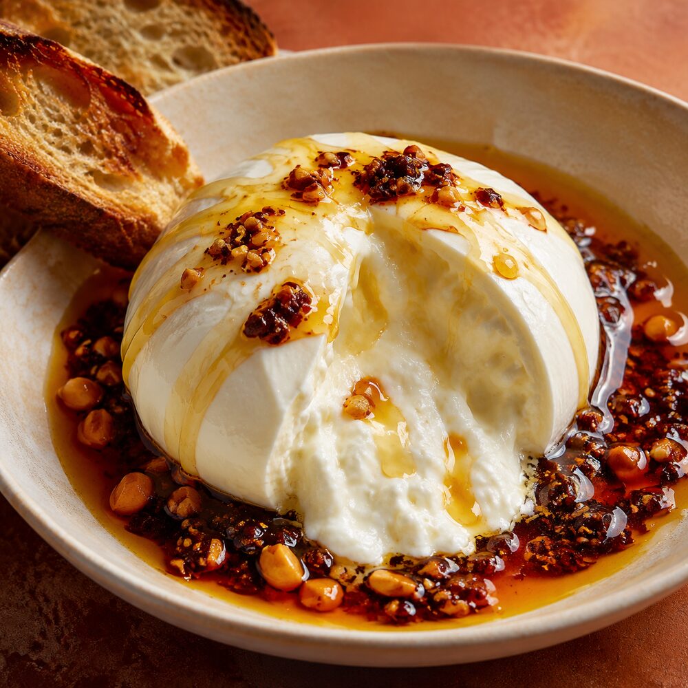 Burrata con macha y miel