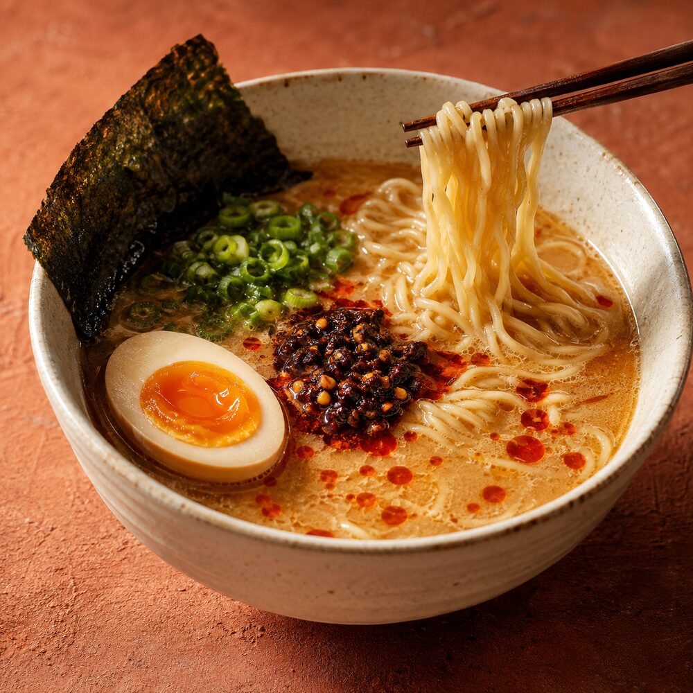 Ramen de miso con cucharada de macha
